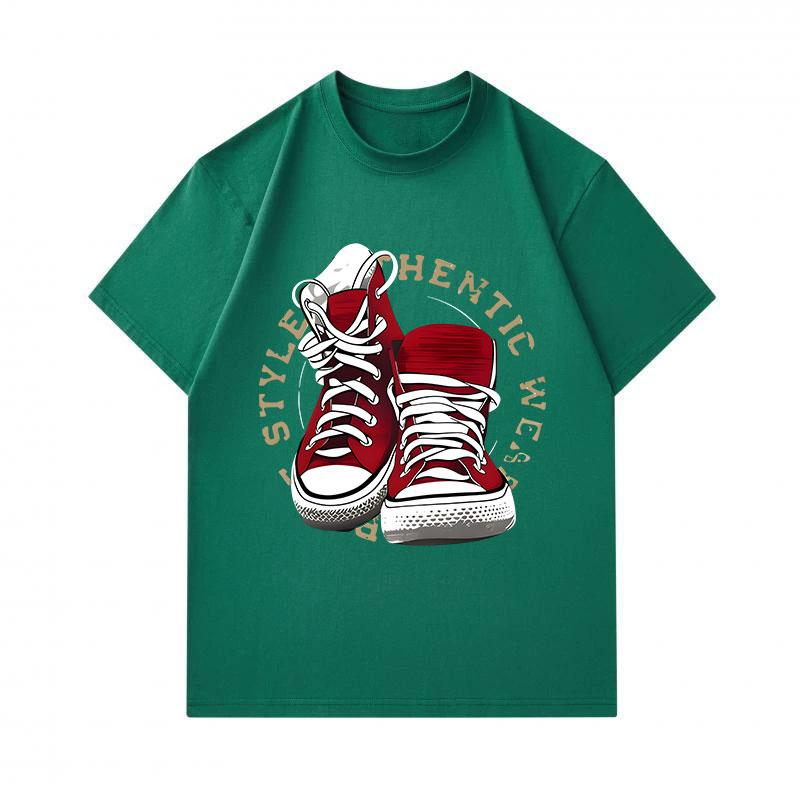 Men's 100% Cotton Crew Neck Short Sleeve T-Shirt, Retro Red Canvas Sneaker Printed Casual Comfortable Tee, Stylish Authentic Streetwear Daily Fashion
