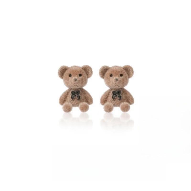 Cute Bow Bear Stud Earrings - Non-Pierced, Versatile, Cartoon Style for Girls