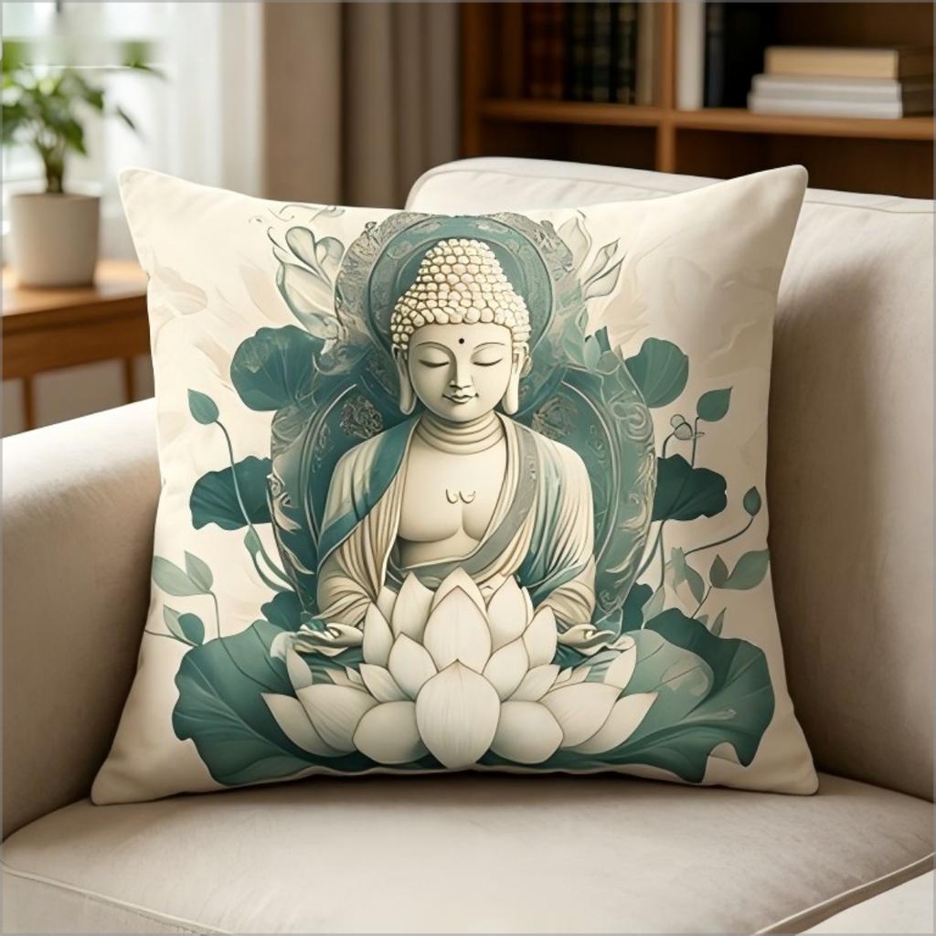 Zen Buddha Lotus Print Pillow Cover Spiritual Boho Cushion Case For Yoga Meditation Room Home Decor