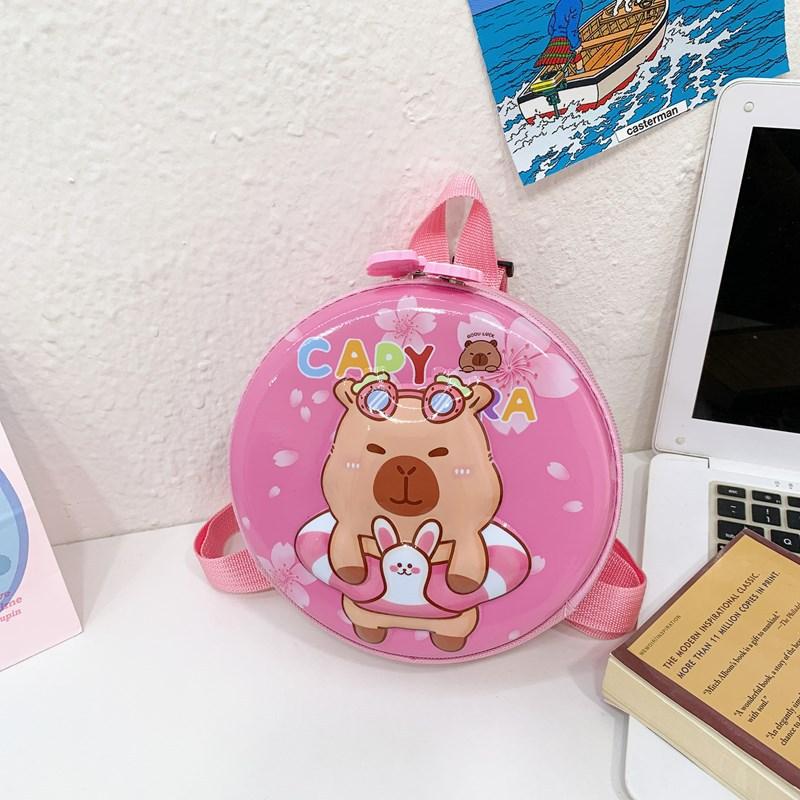 School Bag New Cartoon Hard Shell Small Round Bag Kapibara Cute Eggshell Small School Bag Boys and Girls Snacks Backpack