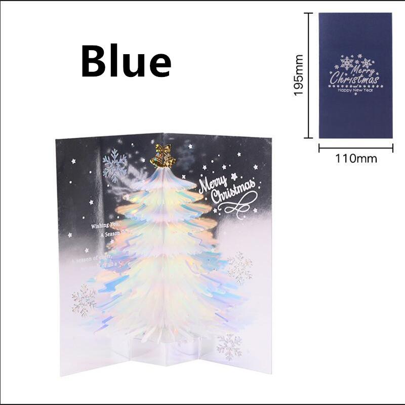 

3D Рождественская елка всплывающая открытка Рождественская игристая фэнтезийная открытка Рождественская елка Благословение Подарочная открытка синий