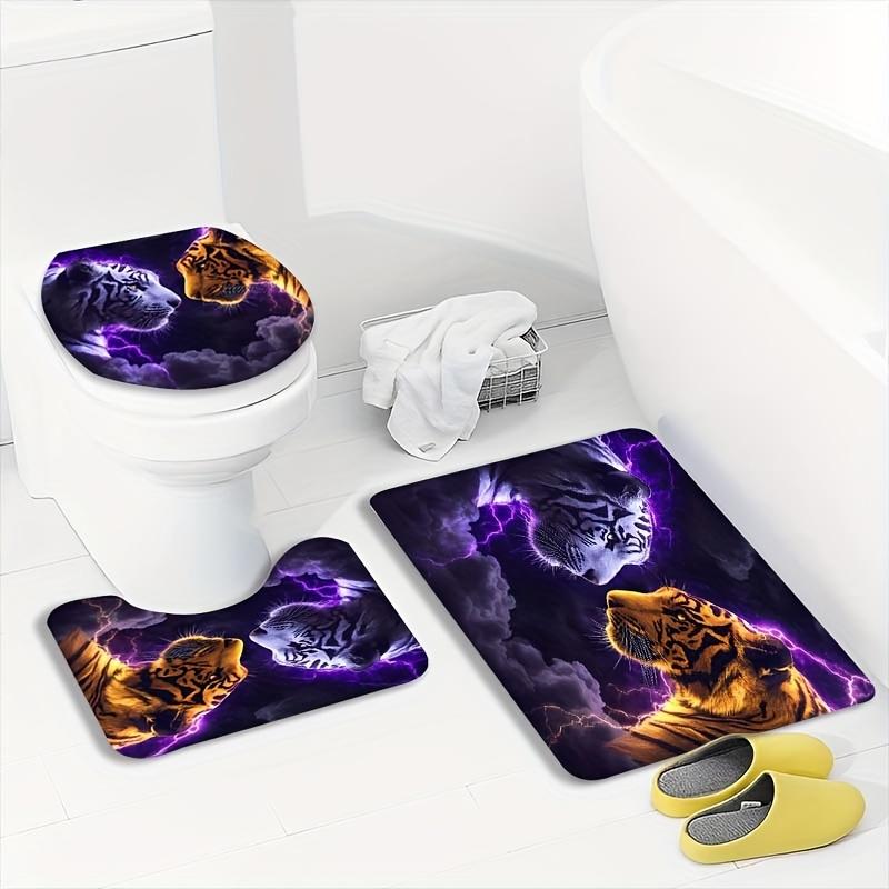 4-teiliges Modern Art Duschvorhang-Set mit rutschfester Badematte, Toilettendeckelbezug, Kontur-Teppich & 12 Haken, Badezimmerdekoration