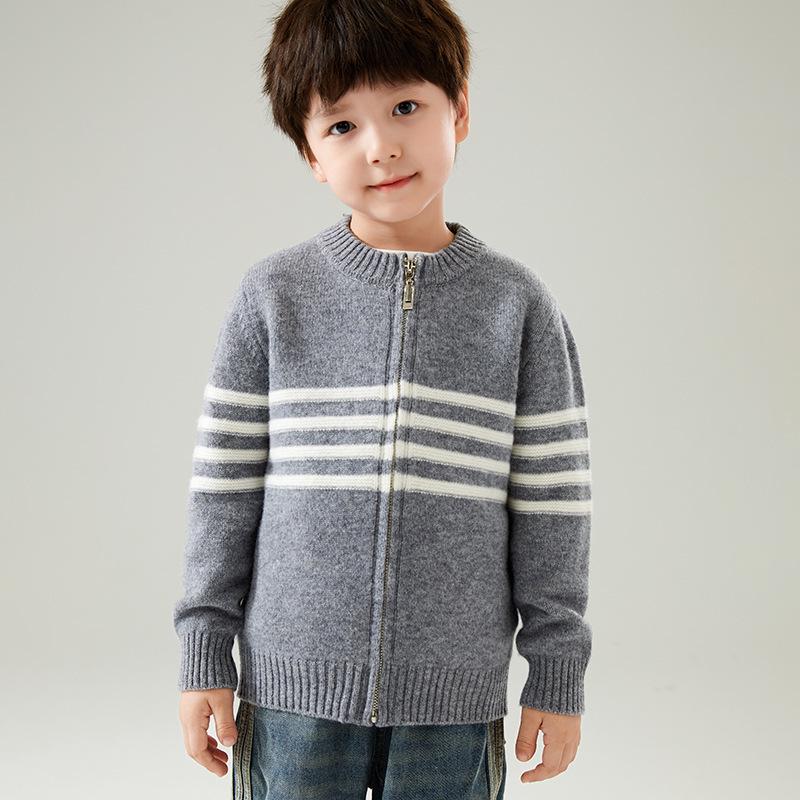 Kids' Wool Zip Cardigan: High-Collar Knit Sweater for Boys & Girls - Korean Casual Cashmere Trend.