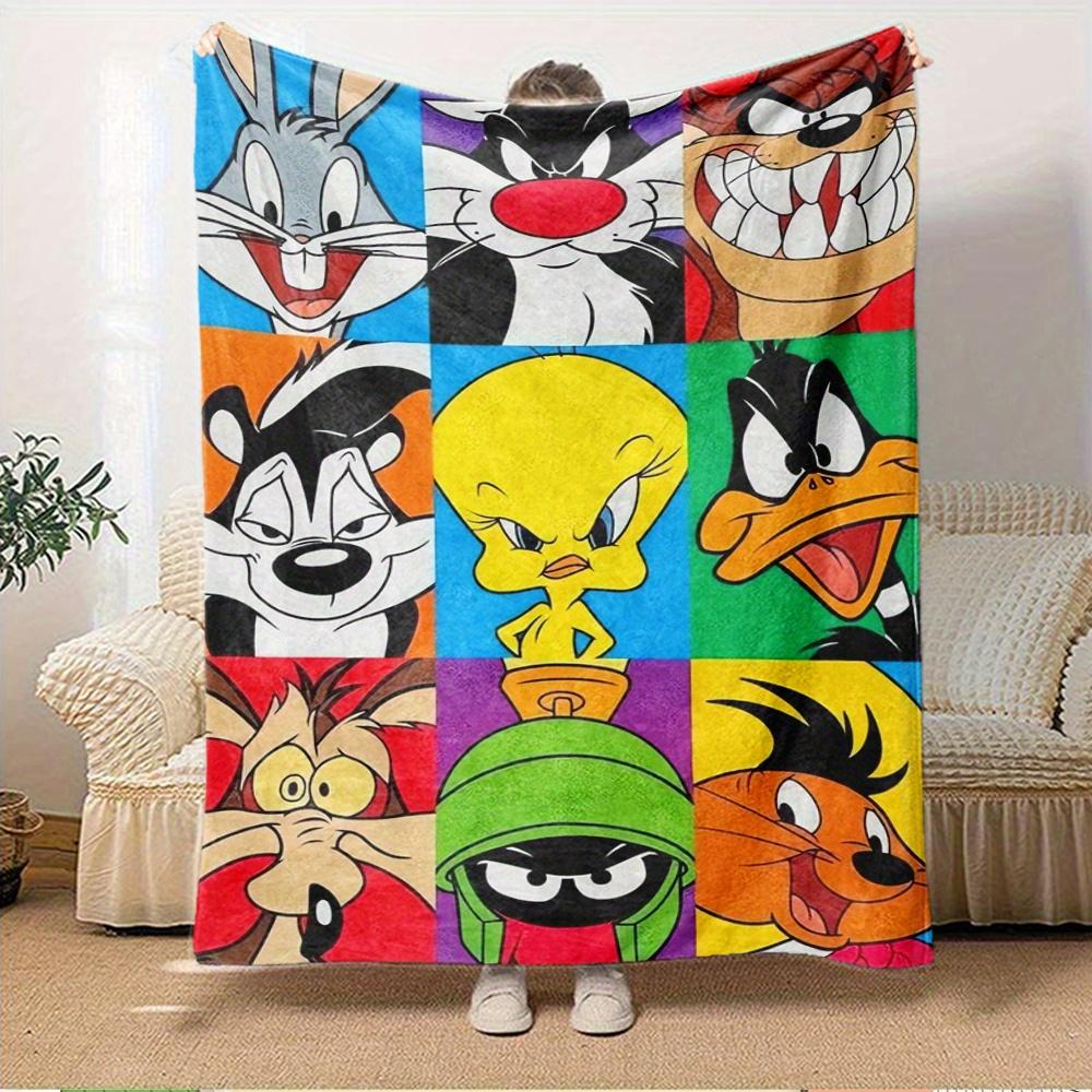 

For Cartoon Characters,Looney Tunes,Pop Art-Themed Flannel Blanket, Glam Style, Digital Print, All-Season Comfort, Tear-Resistant, Knitted C 150x180cm