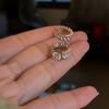Copper Crystal Leaves Earrings Clip for Women Shiny Round Zircon Ear Clip Personality C-Shaped Earcuff Fake Piercing Jewelry