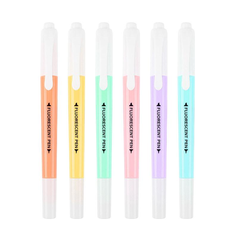 6Pcs/Kit Double Head Fluorescent Highlighter Pen Markers Pastel Drawing Pen for Student School Office Supplies Adorable Stationery