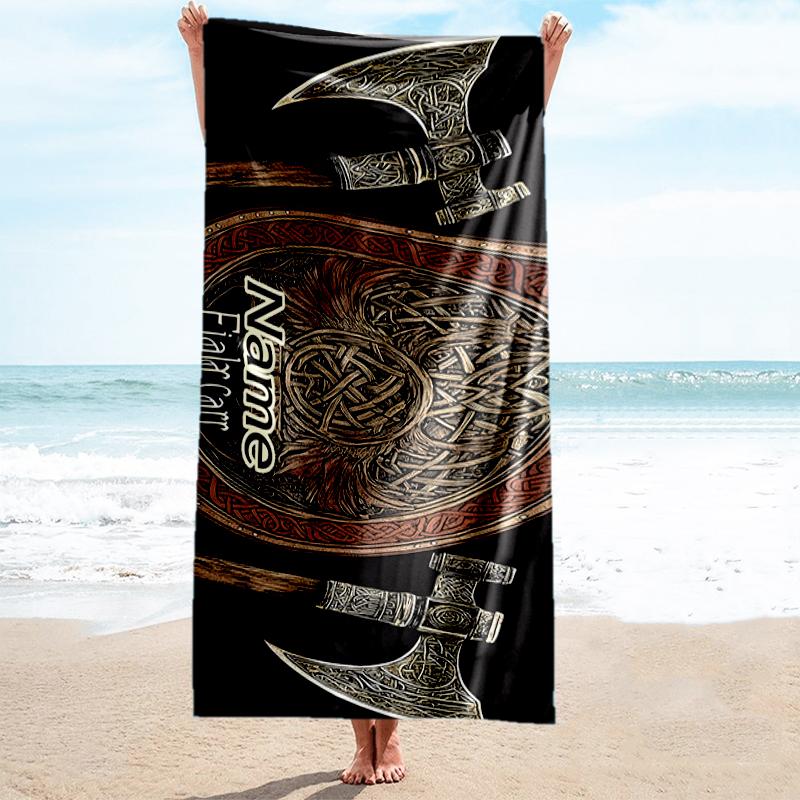 1PC Custom Name Axe Shield Beach Towel Highly Absorbent And Sand-Resistant Towel for Swimming, Pool, Yoga, And Travel Lightweight