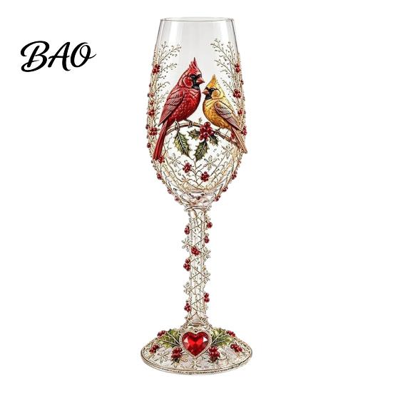 Bird Pattern Juice Glass Hand-painted Wine Glass, And Floral Design Stem Goblet, Artistic Water Goblets Crystal Borosilicate Goblet for Red