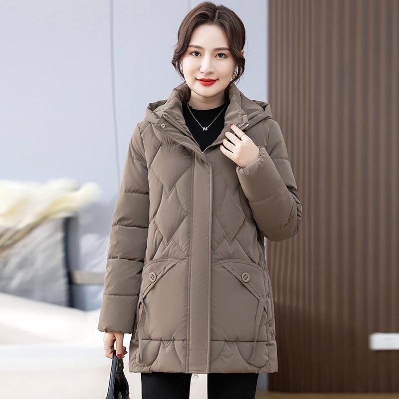 Womens Winter  Casual Hooded Jacket Cotton-Padded Coat  Puffer Jacket Mid-Length Warm Down Cotton Parkas Coat Mom Outwear