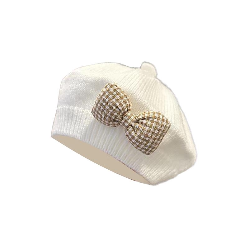 Милая детская шапка однотонная с бантом теплая шапка-берет для девочек винтажная шапка-берет принцессы детская осенне-зимняя шапка подарки белый