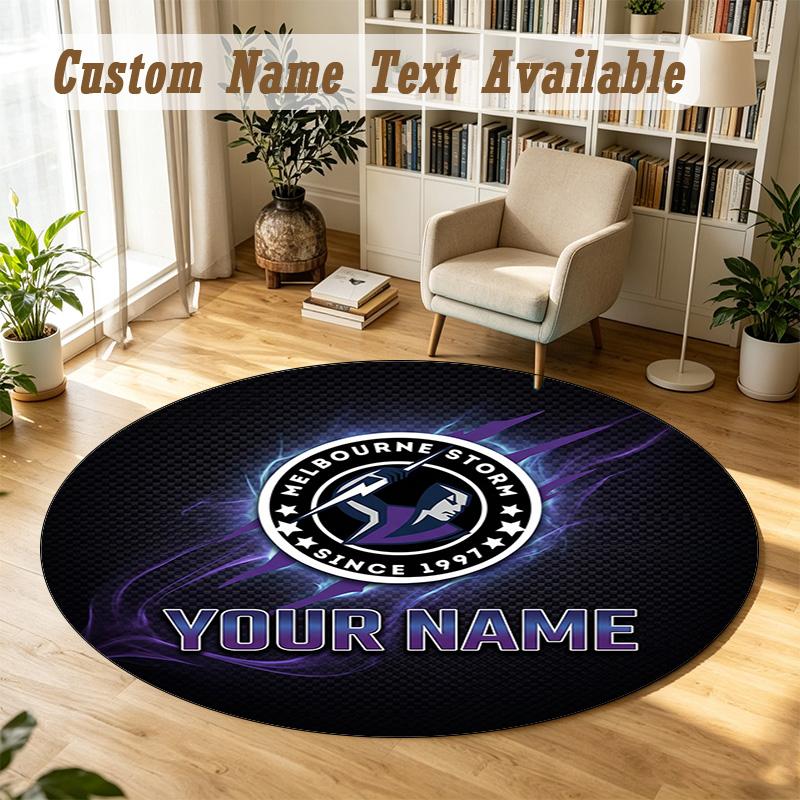 Round Rug Custom NameMelbourne Storm Pattern Non Slip Carpet Home Floor Decor