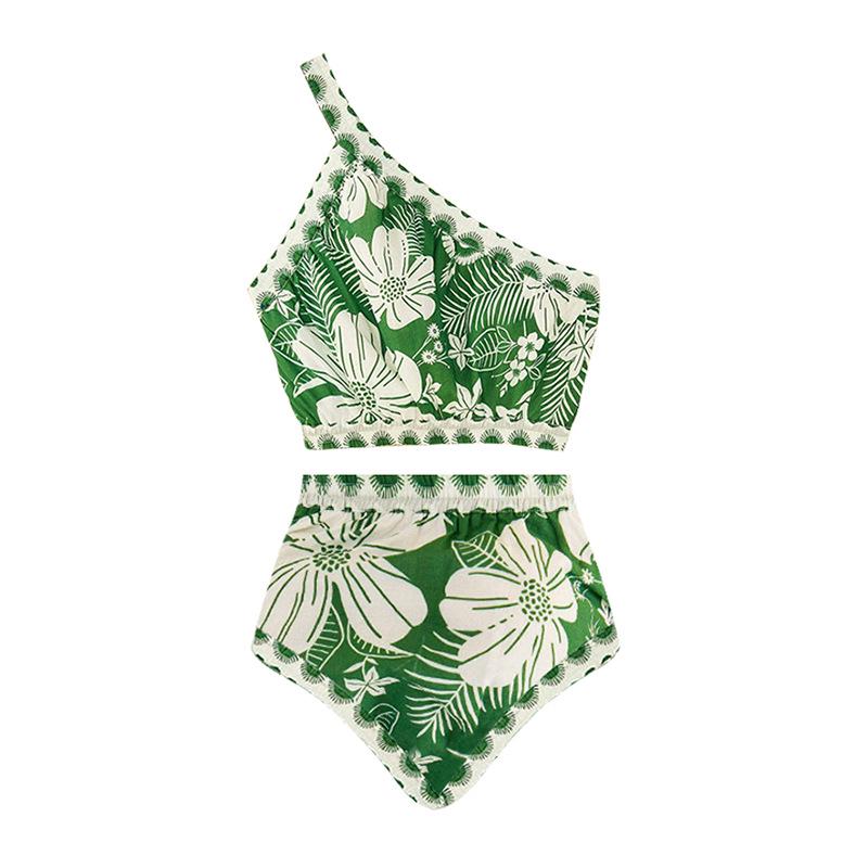 

Европейско-американский цветочный купальник бикини на одно плечо - Женский раздельный Extra Large зелёный