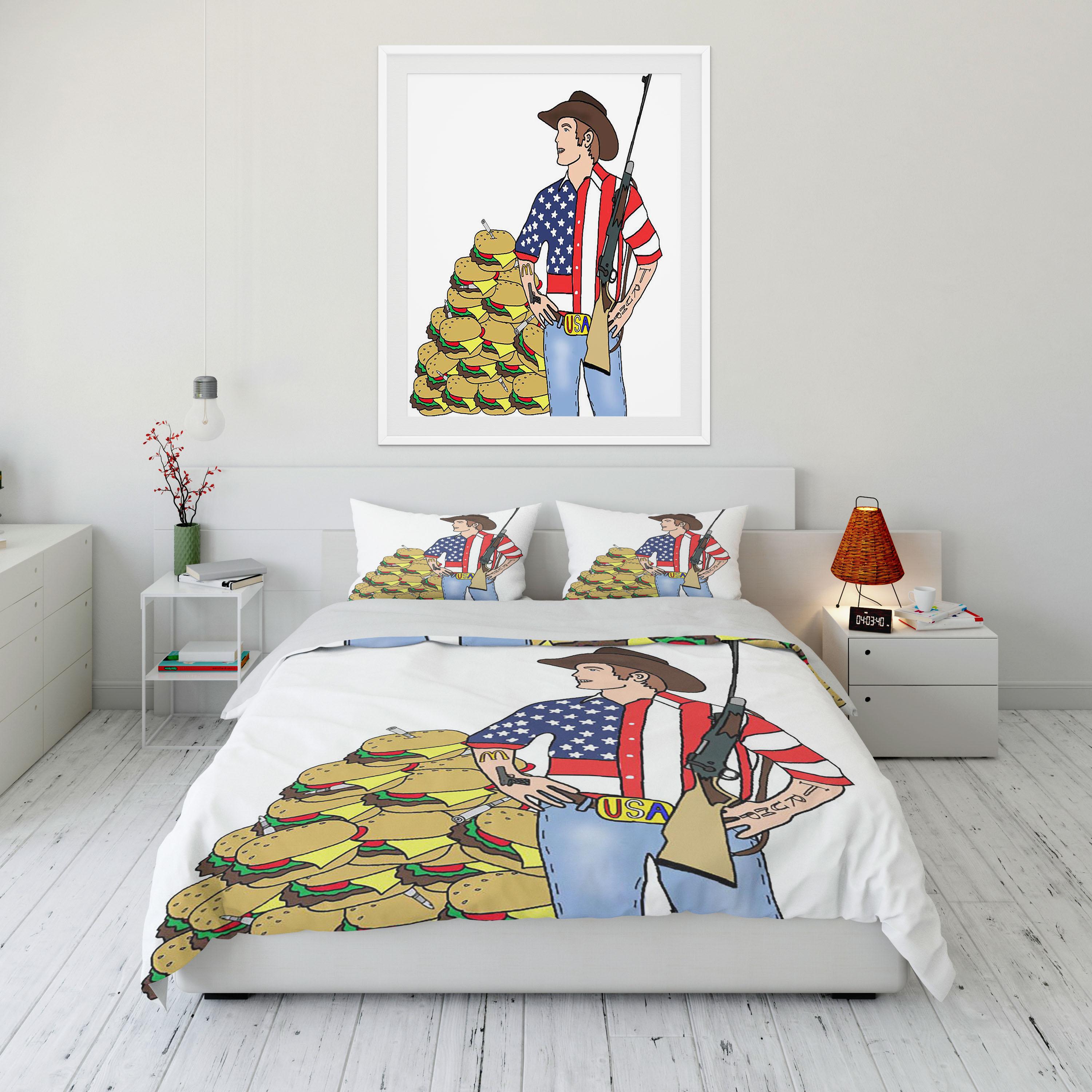 

Комплект постельного белья для взрослых «Американский крутой парень» из 3 предметов размера «king-size» с изображением двух человек из микрофибры или полиэстера в стиле вестерн-ковбой EU single(135x200cm)