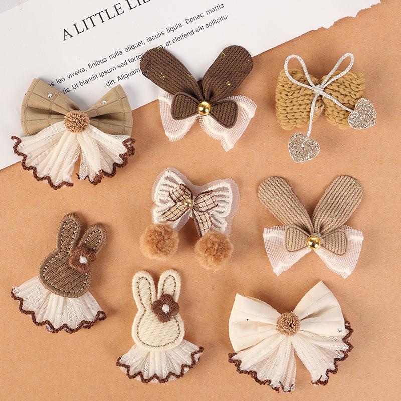 Milk Coffee Bow-Tie Bunny Ear Fabric Patch for DIY Children's Clothing Accessories