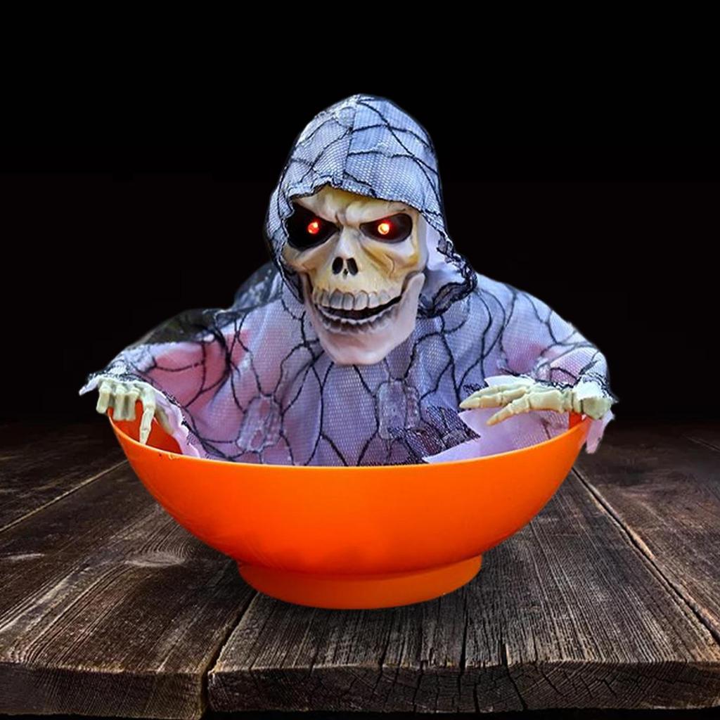 Decorations Glowing Skull with Lighted Eyes Fruit Plate Tricky for Haunted House Outside Garden