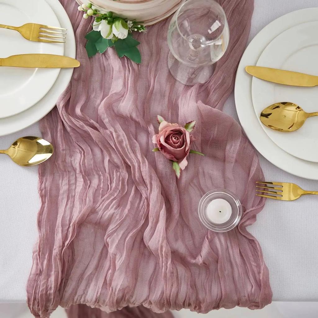 Gauze Table Runner Semi-Sheer Crinkle Table Runner Boho Rustic Decorations For Wedding Reception Bridal Shower Holiday Party