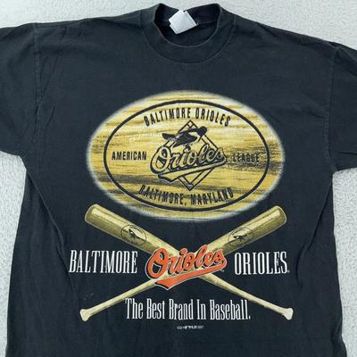 Vintage Baltimore Orioles T-Shirt Herren Größe L Schwarz Grafik MLB Baseballschläger 90er Jahre