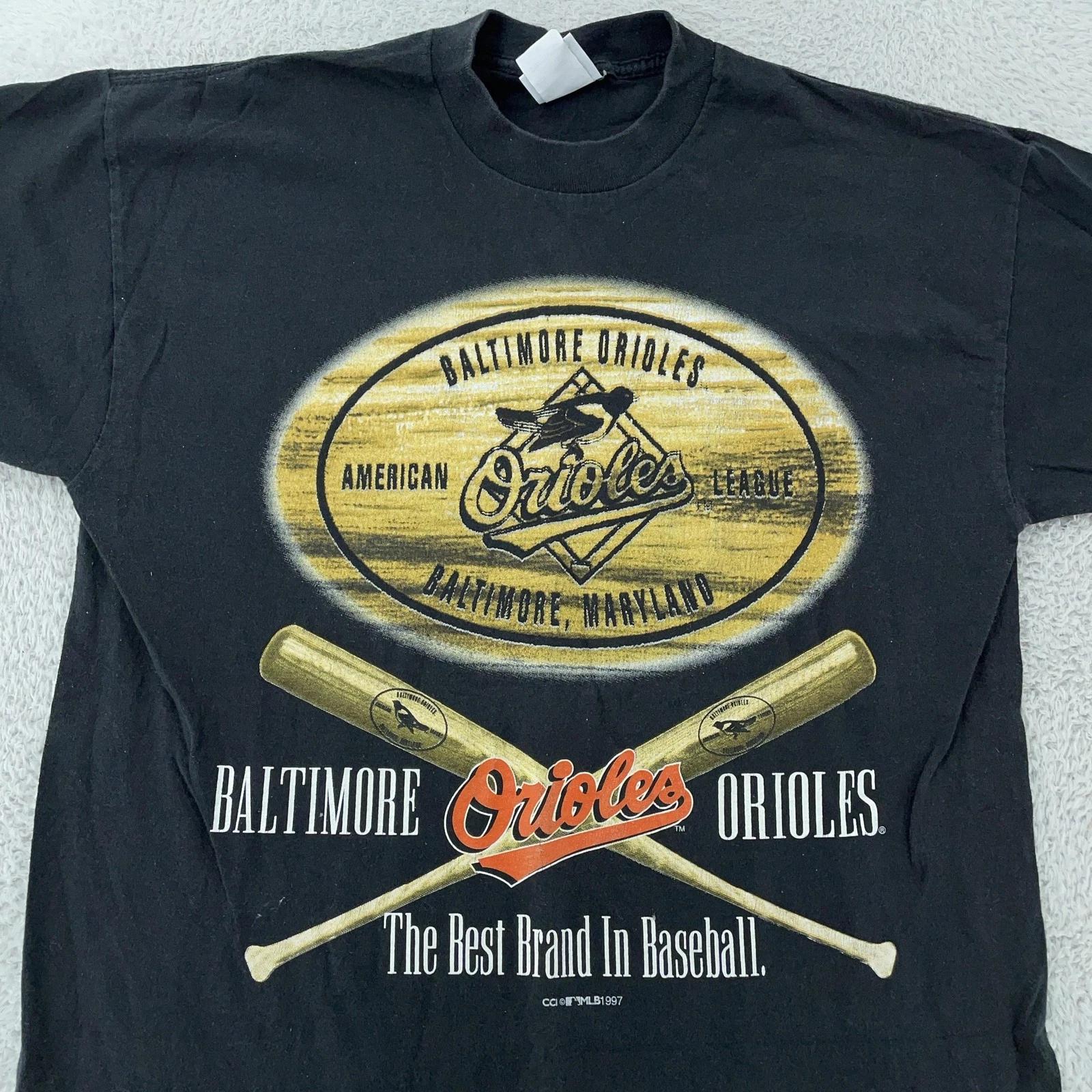Vintage Baltimore Orioles T-Shirt Mens Large Black Graphic MLB Baseball Bat 90s L