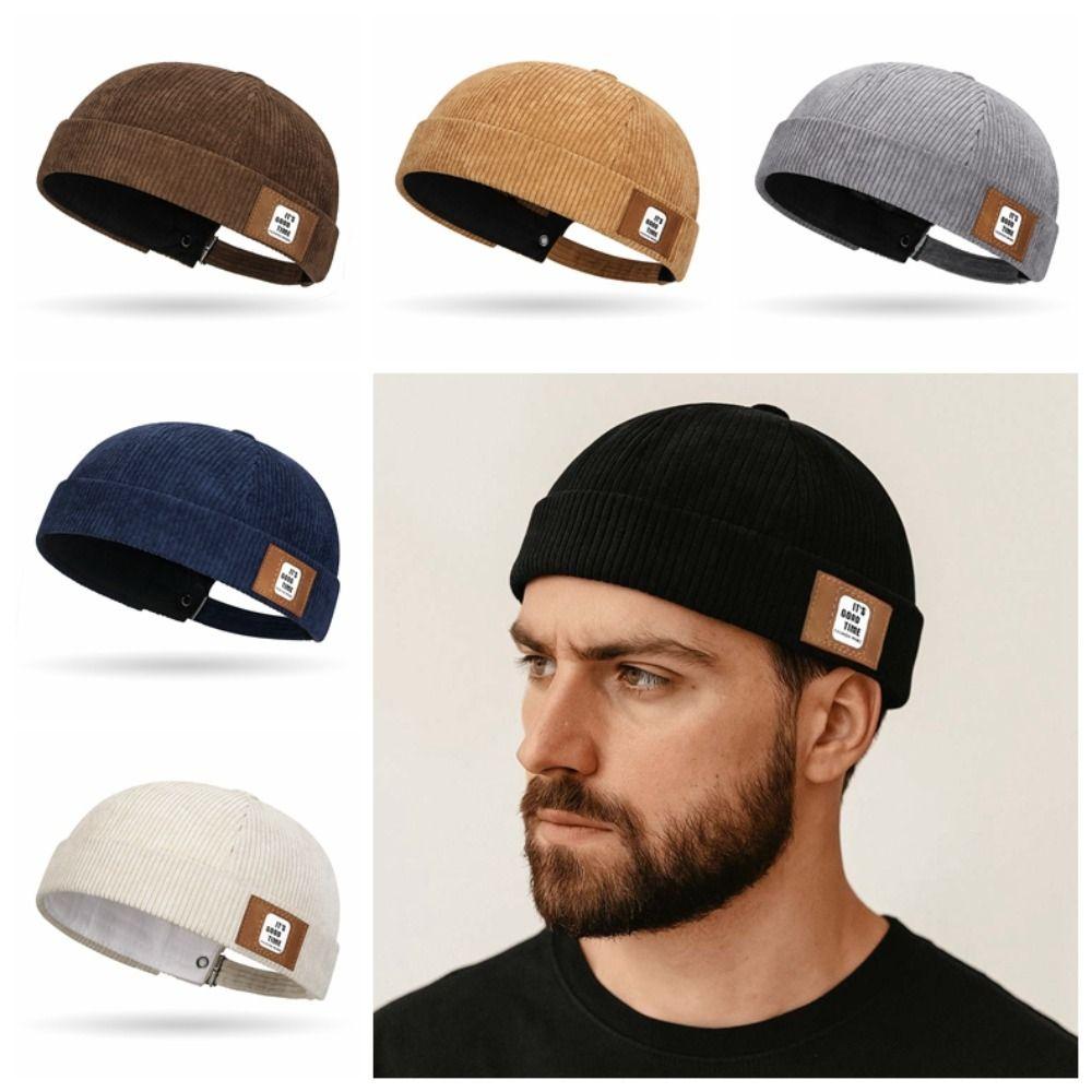 Round Corduroy Brimless Hat Solid Color Hip Hop Hat Multipurpose Dome Melon Cap  Gift