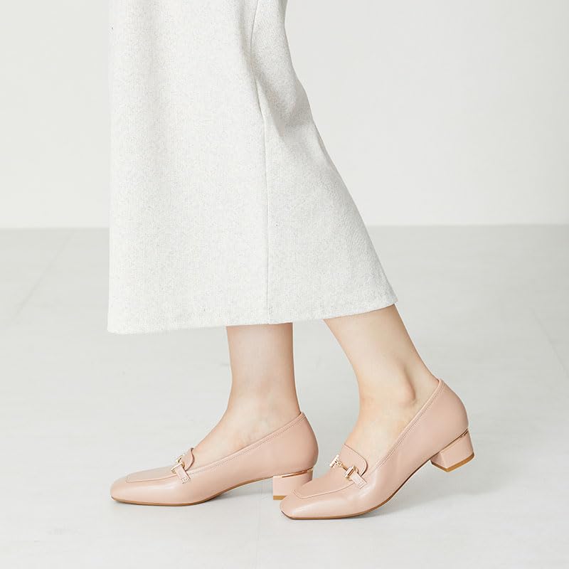 Women's Loafers and Pumps with a Bit Motif, Metallic Lines, Chunky Heel, and Comfortable Fit (52301)