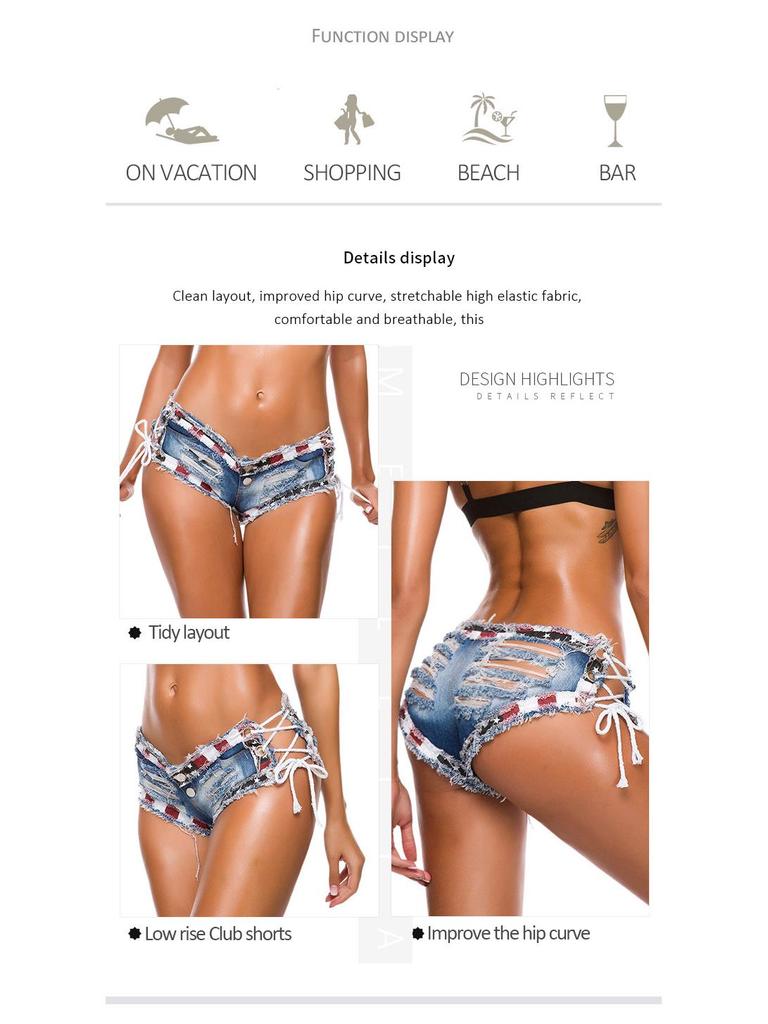 Autumn Low Waist Sexy Women's Ripped Denim Shorts