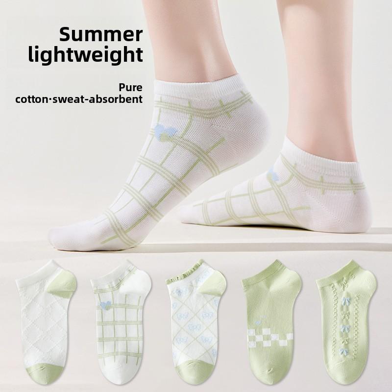 Women's Summer Thin Sports Leisure Pure Cotton Mesh Breathable Not To Drop with Antibacterial Sweat Absorbent Boneless Socks