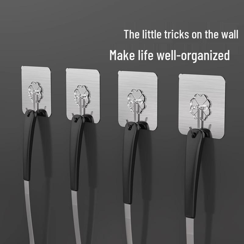 Clear No-Drill Adhesive Hooks: Strong, Traceless, Creative Wall Hooks for Kitchen & Bathroom