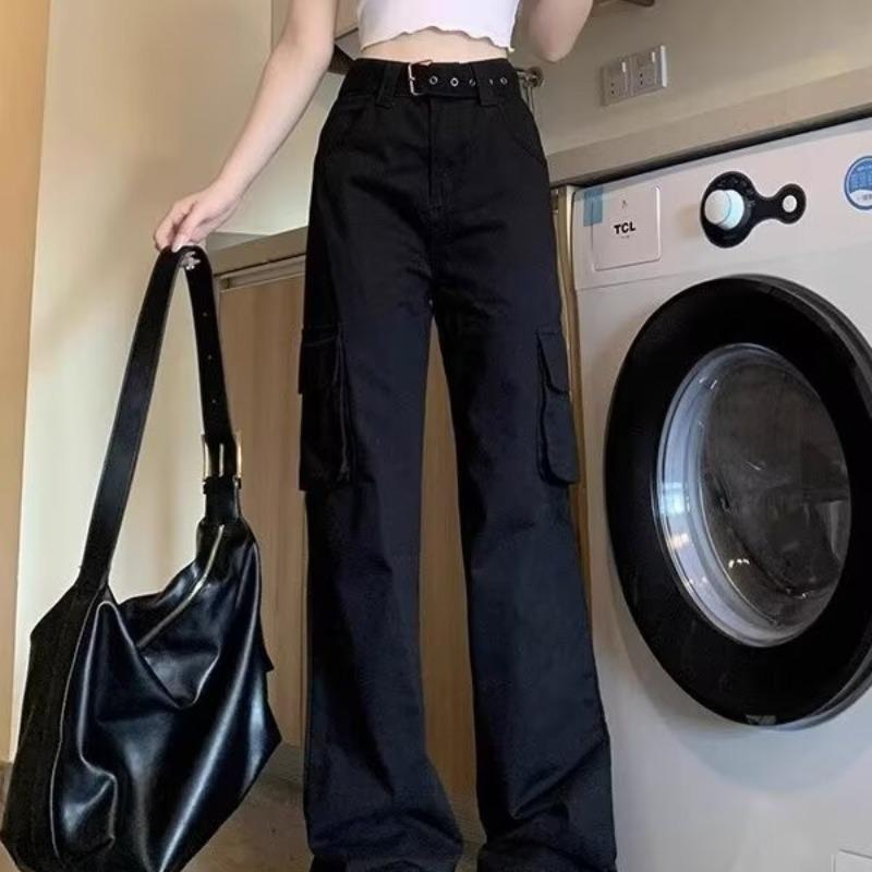 2025 Women's High-Waisted Flared Cargo Pants: Micro-Flare, Slimming, Multi-Pocket, Floor-Length, Casual Autumn Design.