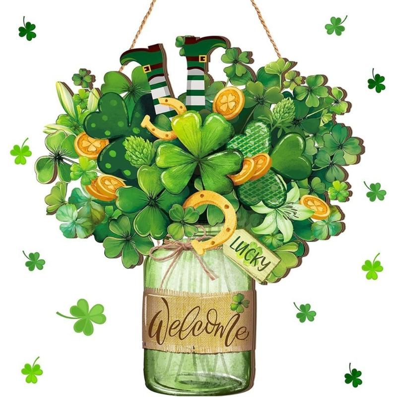 Shamrock Decoration For Patrick's Day Parties With Wooden Frame And Green Leaf Festival Spring Accessory