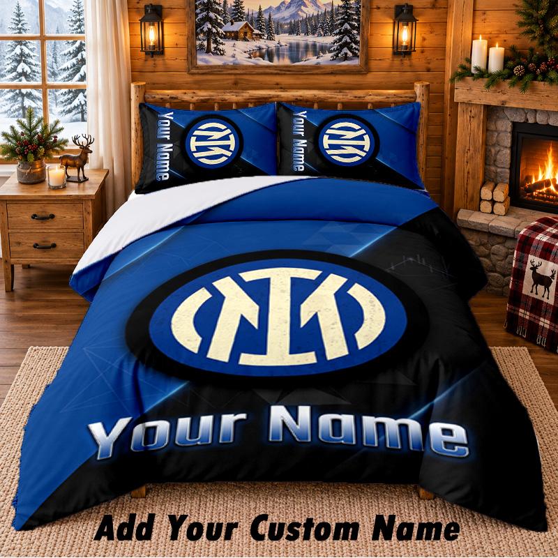 Inter Milan Pattern Bedding 3Pcs Set Custom Name, Bed Sheet And Pillowcases For Home Bedroom