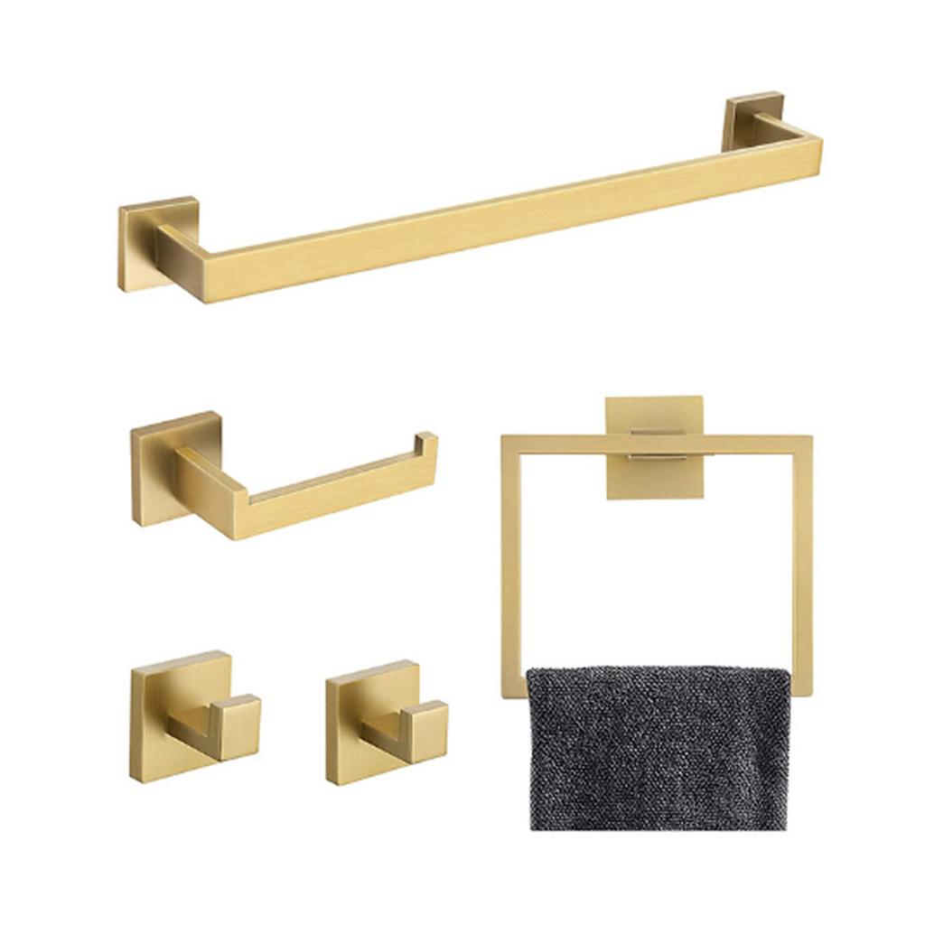 5pcs Stainless Steel Bathroom Hardware Set Robe Hook Towel Rail Bar Rack Shelf Hanger Tissue Toilet Roll Paper Holder Wall Decor