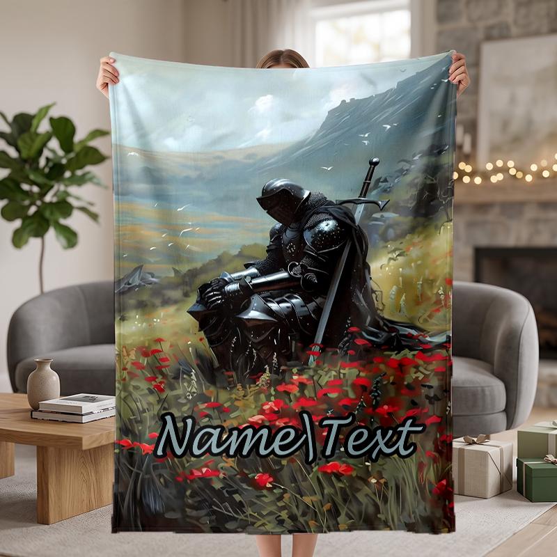 Medieval Knight Custom Flannel Blankets Soft Warm Cozy Throws for Home Decor Holiday Gifts