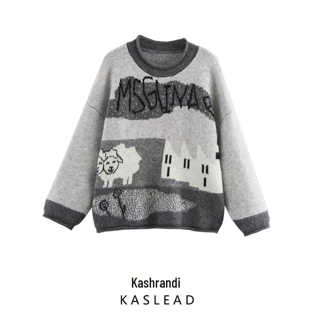 

2024 Women s Winter European & American Style Round Neck Loose Jacquard Knitted Sweater One Size