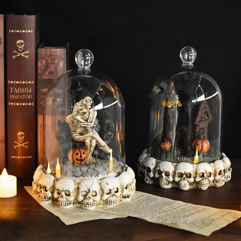 1Halloween Couple Skeleton Resin Crafts Ornament Halloween Ghost House Abstract Desktop Decoration Figurines Statues Decor