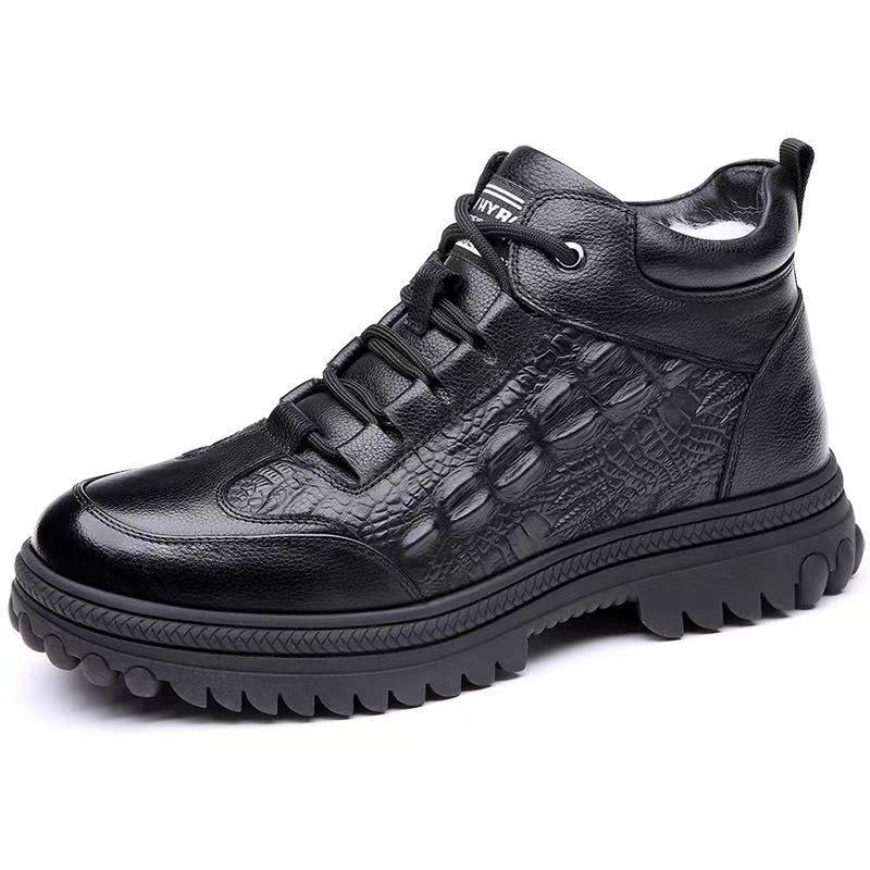 Hersteller Herren Baumwollschuhe Leder Herrenschuhe verschleißfest und rutschfest Winter 2024 warme Samt verdickte Schneestiefel