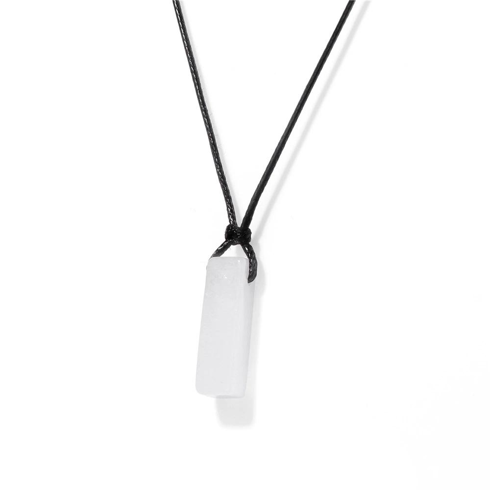 Rechteckige Naturstein-Halsketten für Damen Dalmatien-Obsidian-Anhänger-Halsketten Schwarze Lederkette Herren Modeschmuck Geschenk