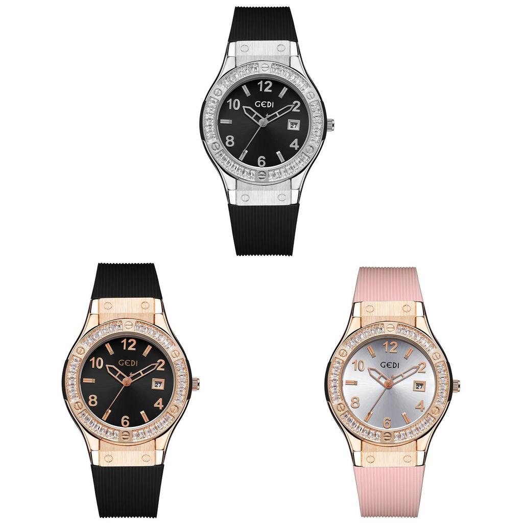 Minimalistische Silikonuhr für Damen mit Kalenderfunktion, wasserdichtes Quarzwerk