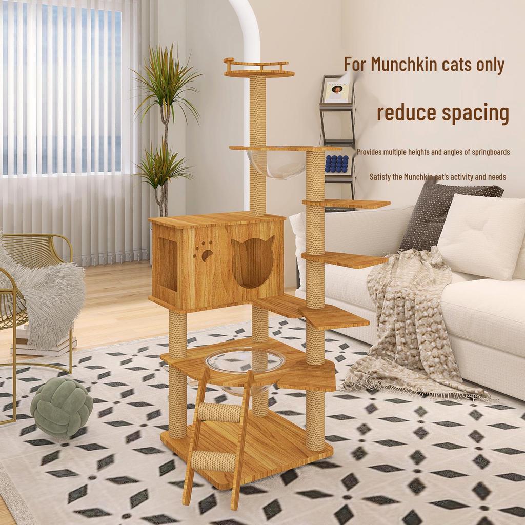 Solid Wood Multi-Layer Cat Condo with High Jump Platform & Sisal.