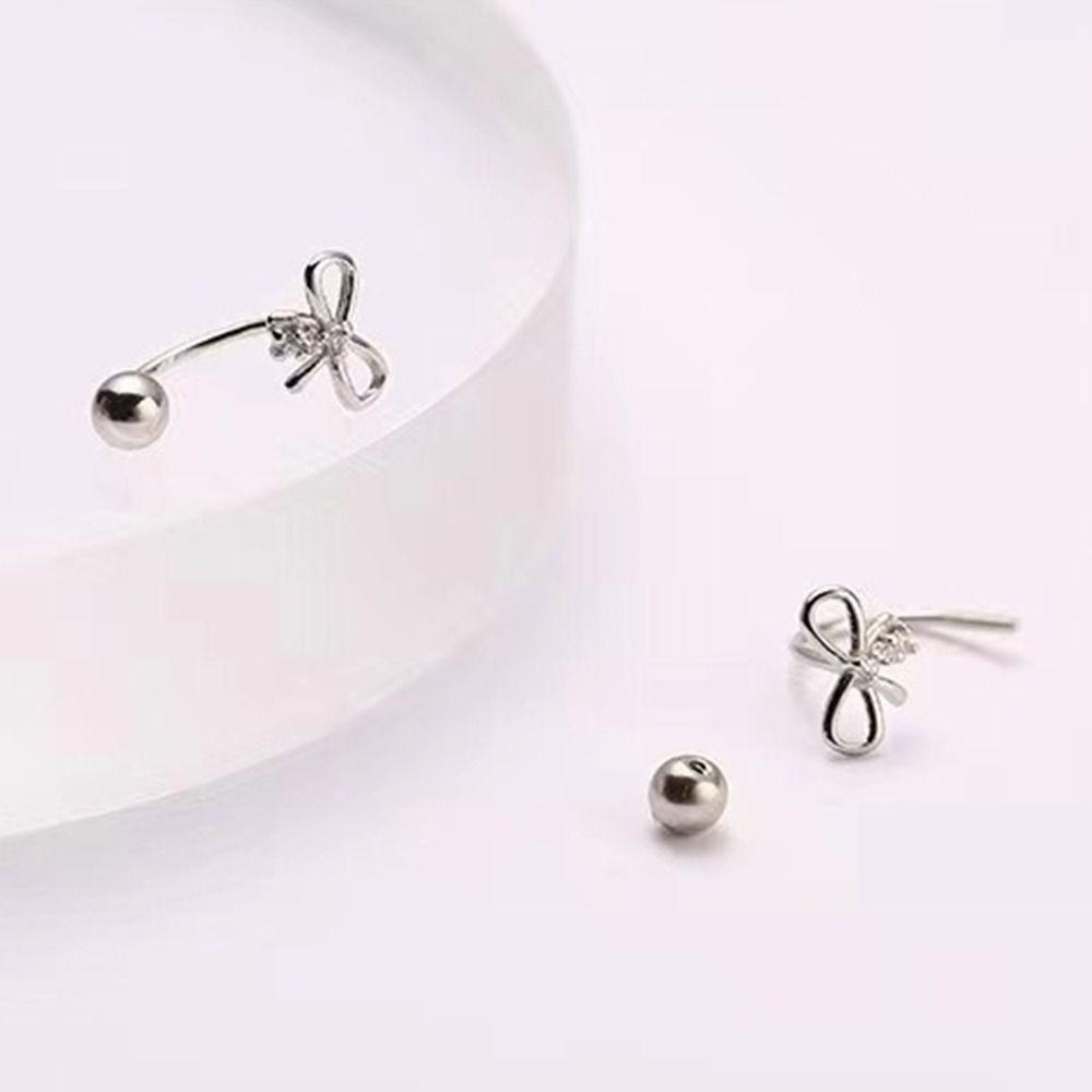

Mini Bow Stud Earrings Sweet Zircon Earrings Simple Silver Earrings Women Style C