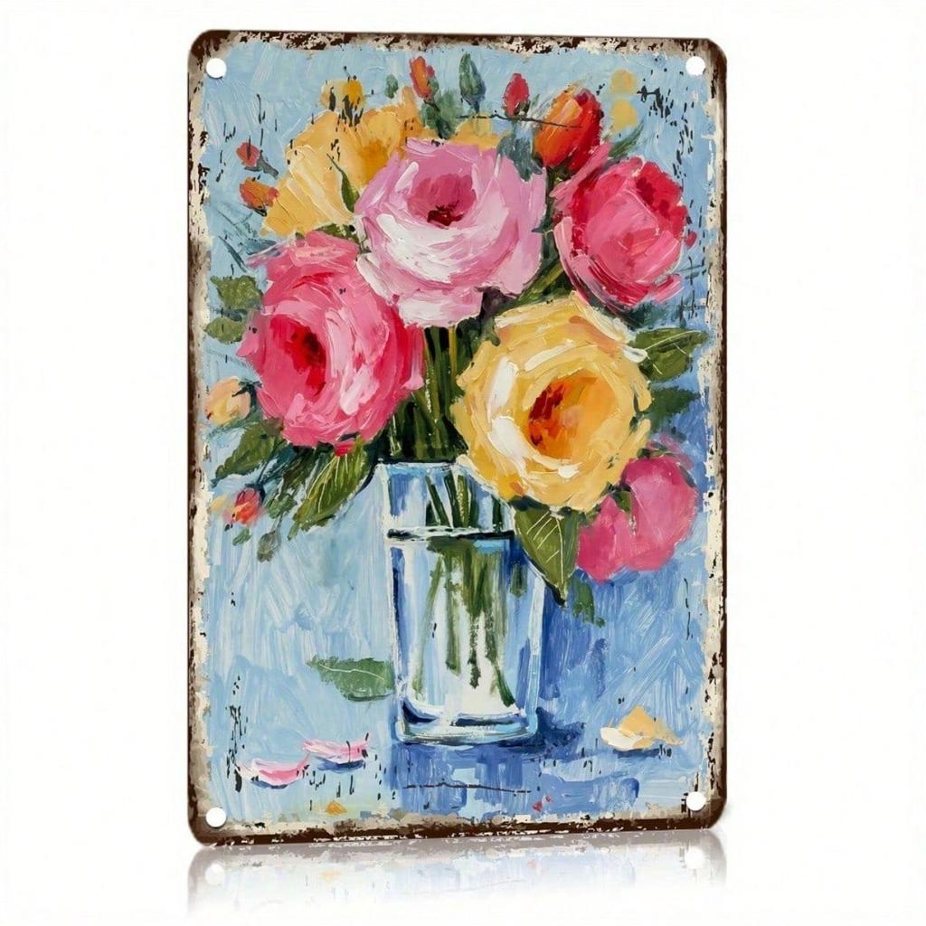 Easter Vintage Floral Metal Sign 12x8 In, Weather-Resistant with Pre-Drilled Holes for Porch & Home