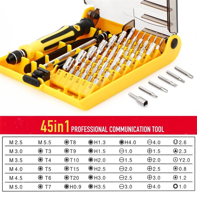 45 In 1 Mini Screwdriver Set Kit Tools Set Small Precision Screwdriver Kit with Tweezers Extension Shaft for Repair Maintenance