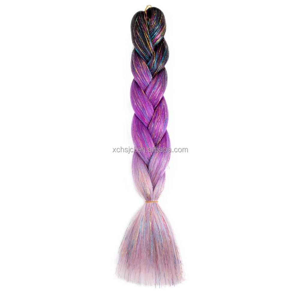 Customized Soft Heat Resistant Fiber Festival Ombre Pure 2 3 4 5 Tone Color Tinsel Glitter Jumbo Braiids