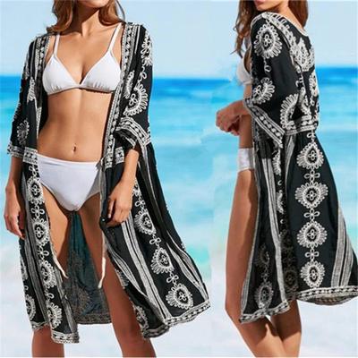 Tuniken für den Strand Stickerei Strandkleid Damen Badeüberzug Saida de Praia Robe de Plage Kaftan