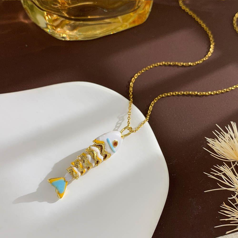 Fashion Stainless Steel Chain Fish Necklace Joints movable Enamel Koi Pendant Charms Plating Carp Collarbone Necklace Party Gift