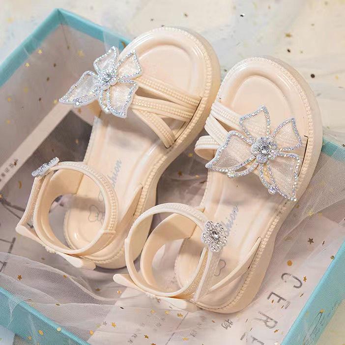 2025 Summer Rhinestone Bow Sandals for Girls - Casual Soft Princess Shoes for Little and Big Kids