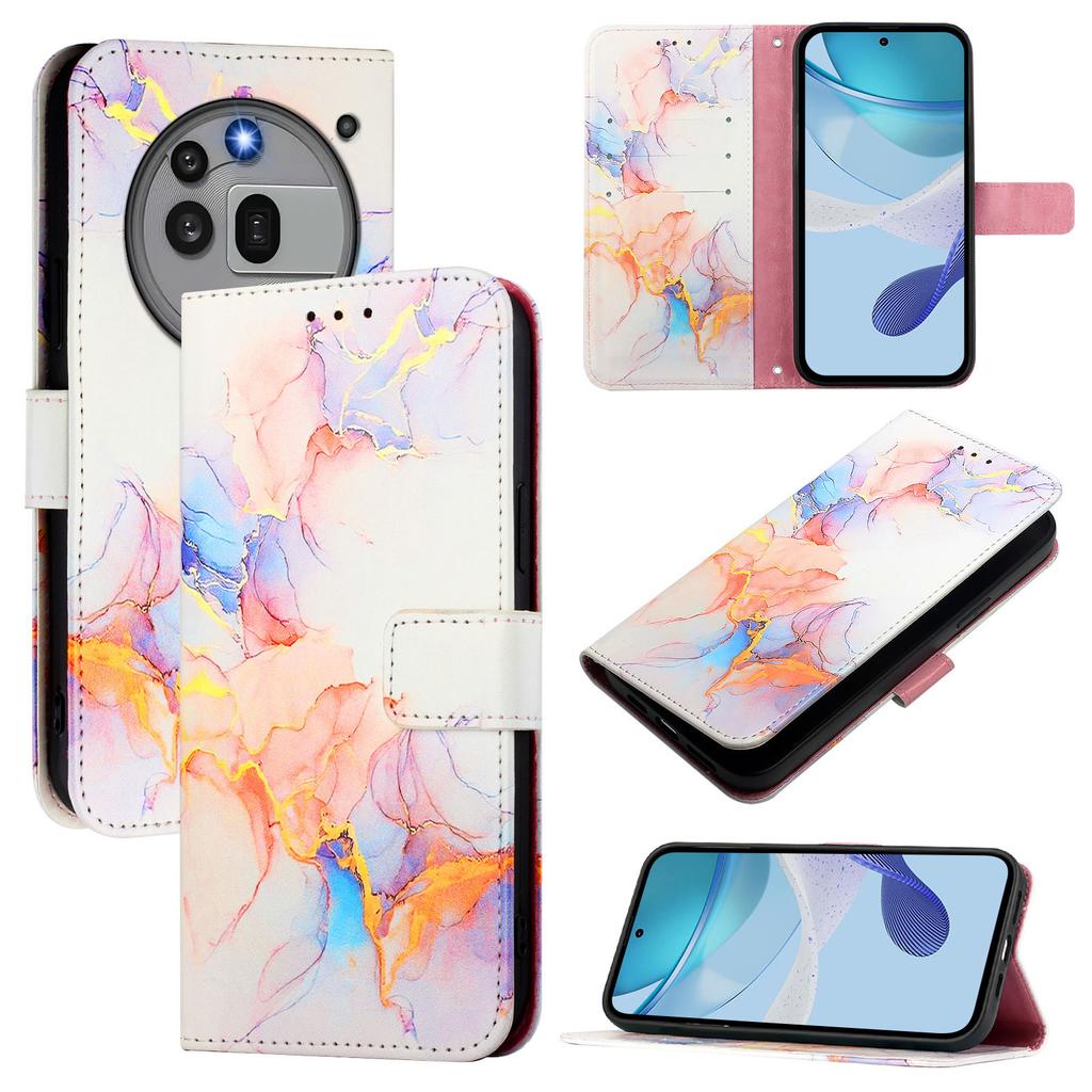 For Nothing Phone (3a) Pro Case with Strap Marble Pattern Leather Phone Cover Card Holder
