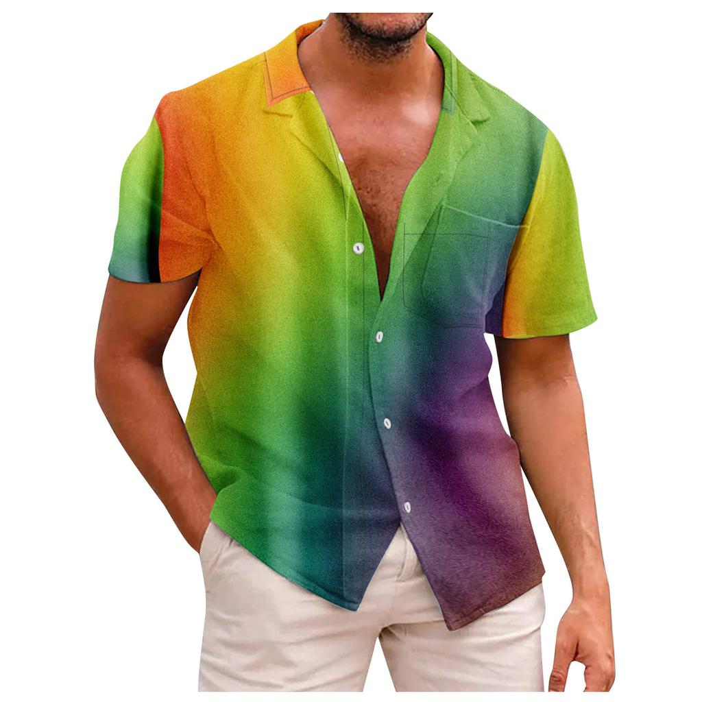 Short Sleeve Button Shirt Men'S Casual Short Sleeve Shirt Loose Shirt With Pocket