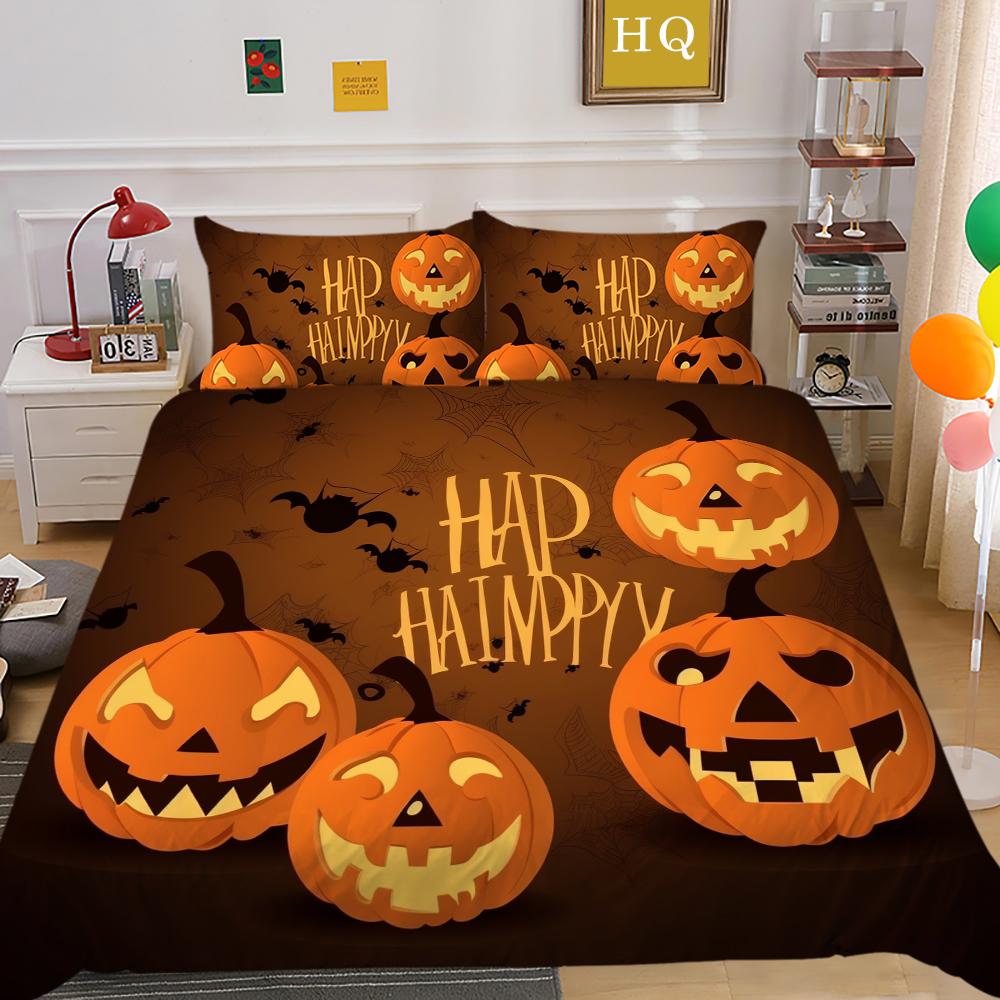 3D Halloween Home Bedding Set Pumpkin Ghost Quilt Cover Pillow Case 2/3 Pieces AU220 * 240 Full Size Soft and Easy To Clean Bedroom Decoration