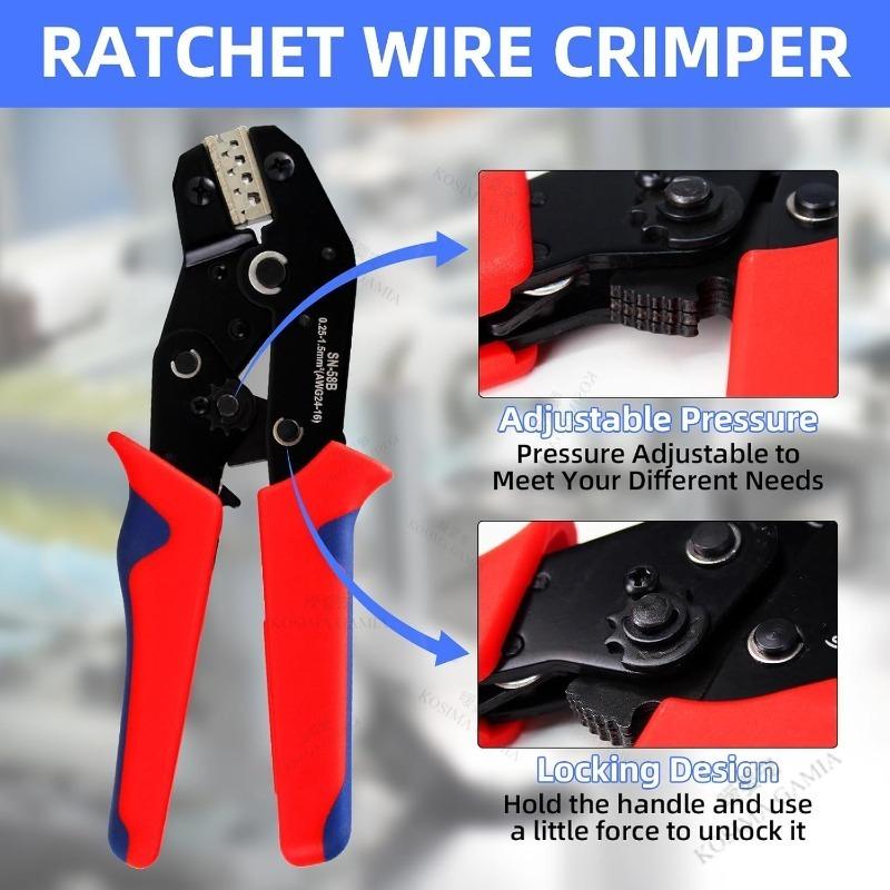 Ratchet Wire Crimping Tool Ratcheting Crimper for Open Barrel Terminal Connectors 24-16 AWG 8mm Thick Electrical Repairs