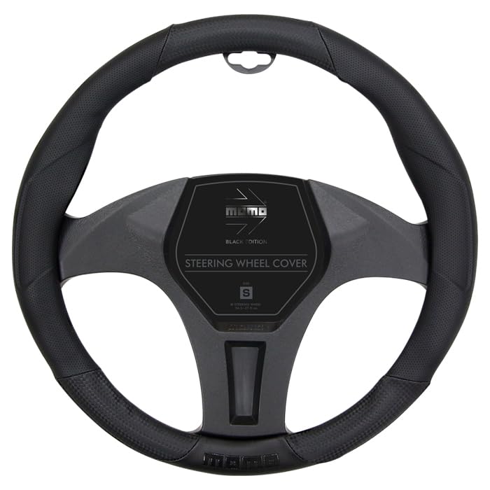 MOMO TUNING BLACK EDITION Steering Wheel Cover, Size S (36.5-37.9cm), for Kei Cars, Compact Cars, and Minivans
